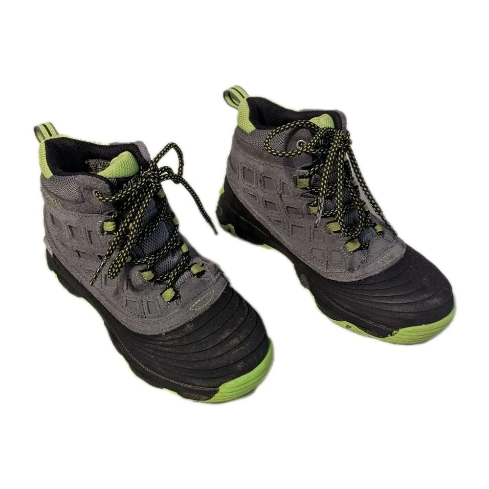 Merrell Boys Thermoshiver 2.0 Waterproof Winter Boots Gray Black Lime Green 13.5